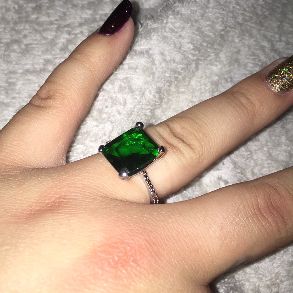 Emerald cut green cocktail ring